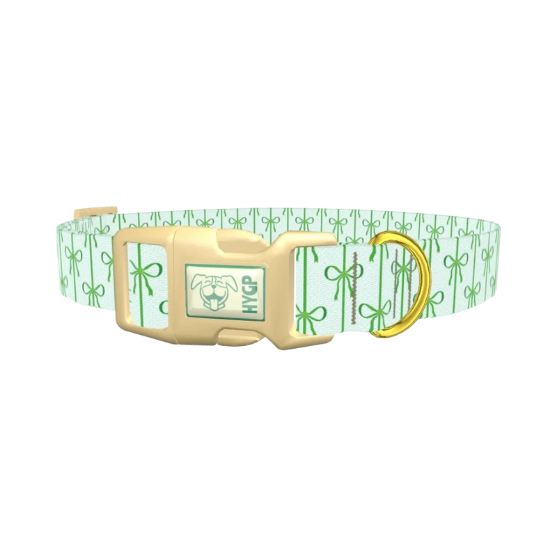 Green Bow Pattern Dog Collar - plastic gold