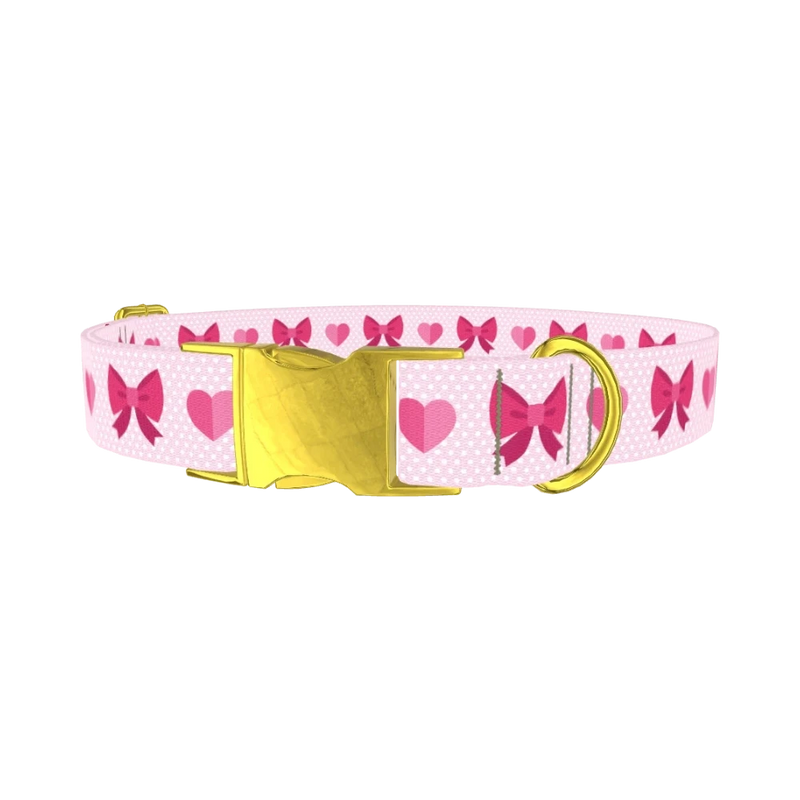 Valentine Ribbon Dog Collar - metal gold