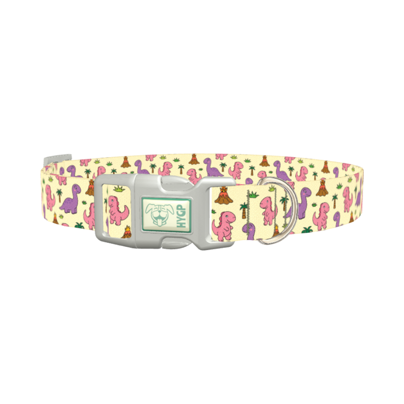 Cartoon Dino Volcano Dog Collar - plastic silver