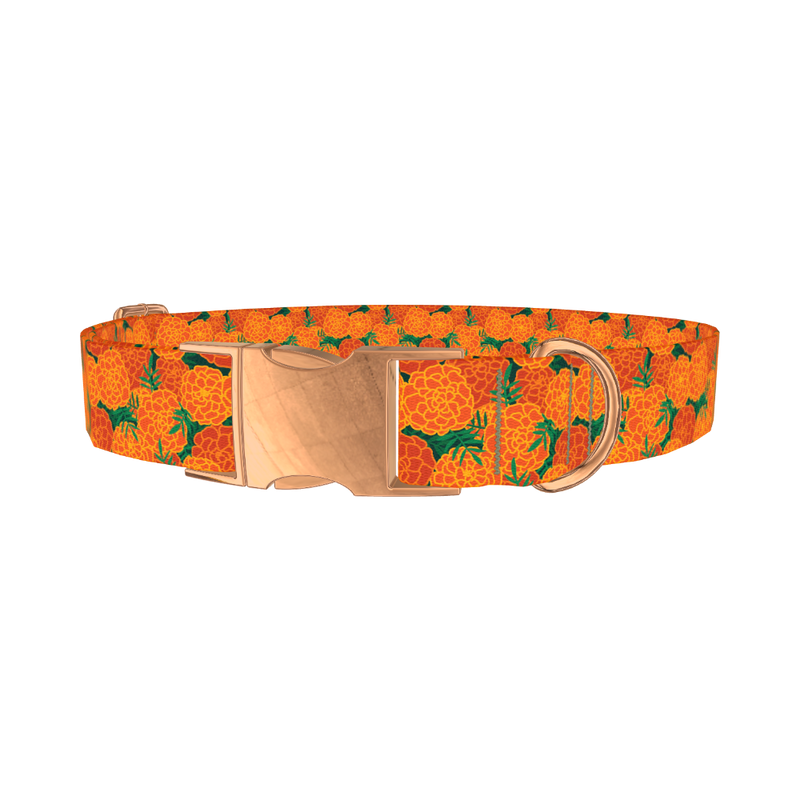 Floral Marigold Dog Collar - metal rose gold