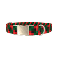 Plaid Check Dog Collar - metal silver