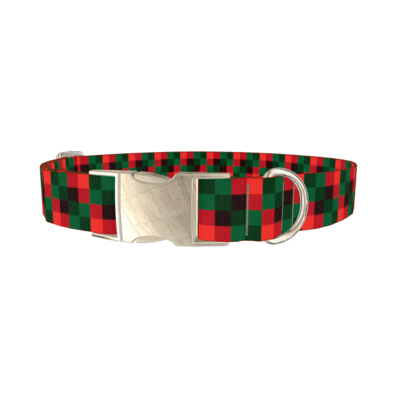 Plaid Check Dog Collar - metal silver