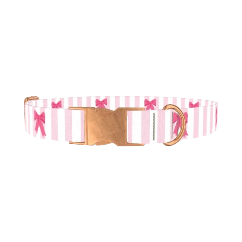 Striped Bow Dog Collar - metal rose gold