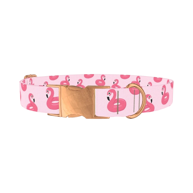Pink Flamingo Dog Collar - metal rose gold
