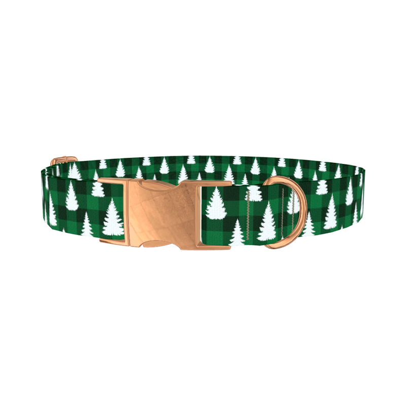 Fir Plaid Dog Collar - metal rose gold