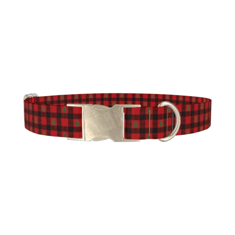Christmas Plaid Dog Collar - metal silver