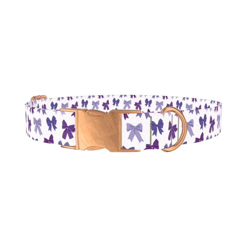 Purple Bow Dog Collar - metal rose gold