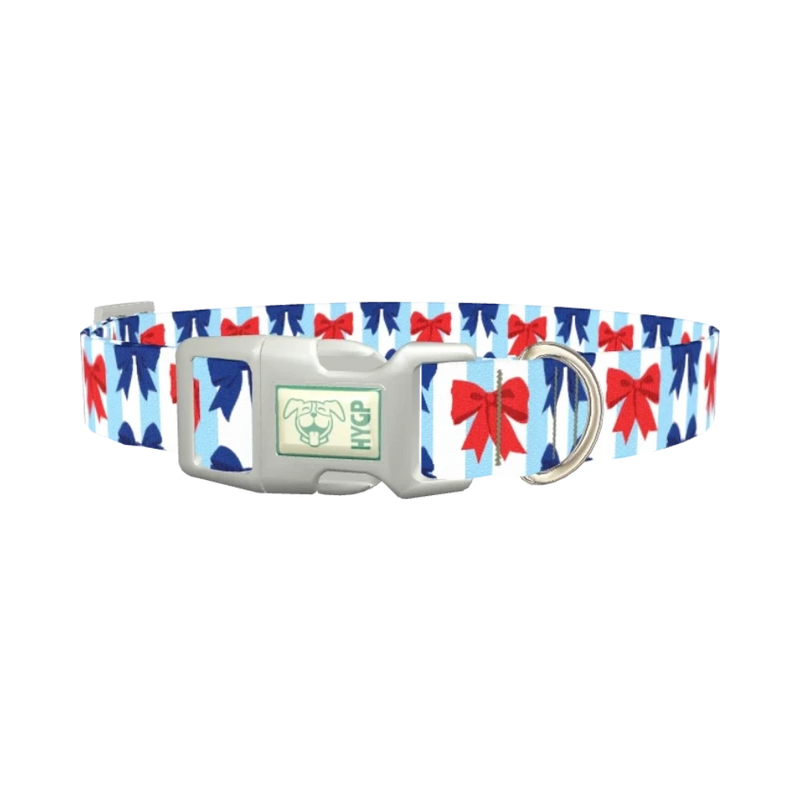 Patriotic Bow Dog Collar - plastic silver