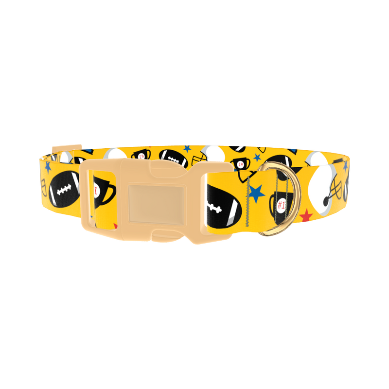 Yellow Football Trophy Dog Collar - plastic gold