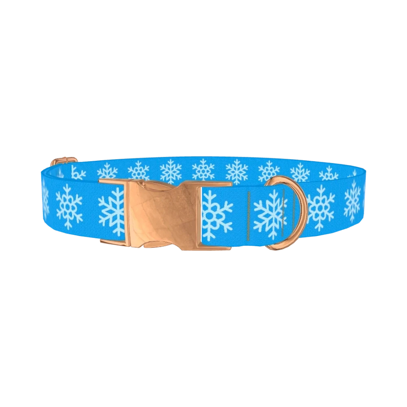 Blue Snowflake Pattern Dog Collar - metal rose gold