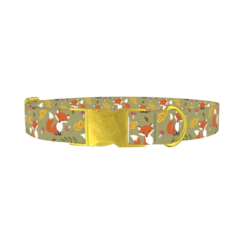 Woodland Fox Dog Collar - metal gold