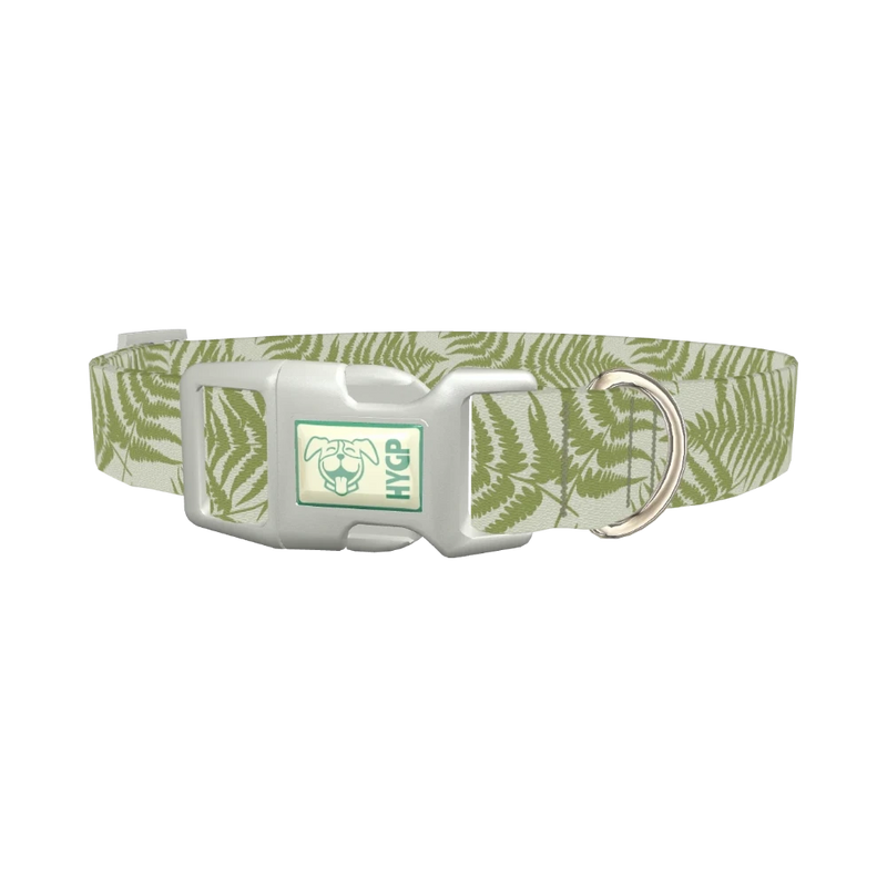Green Fern Pattern Dog Collar - plastic silver