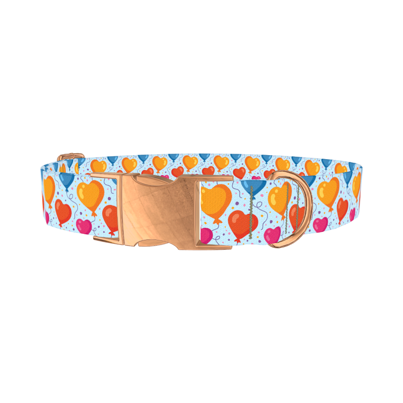 Valentine Heart Balloon Dog Collar - metal rose gold