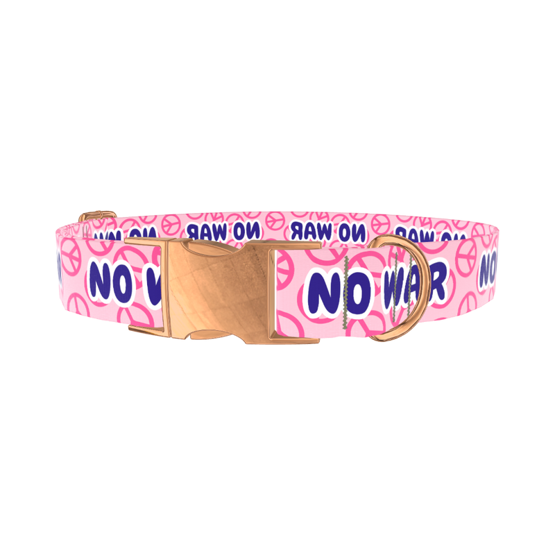 Peace Symbol Pink Dog Collar - metal silver