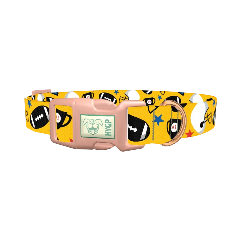 Yellow Football Trophy Dog Collar - plastic rose gold