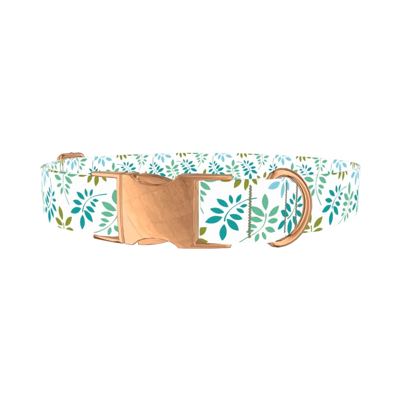 Leaf Pattern Dog Collar - metal rose gold