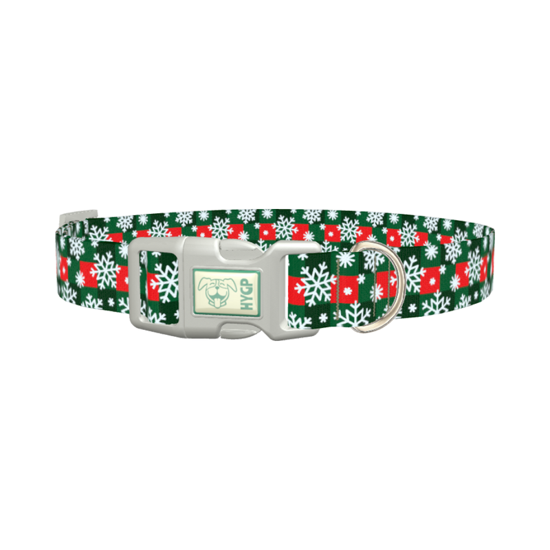 Christmas Plaid Snowflake Dog Collar - plastic silver