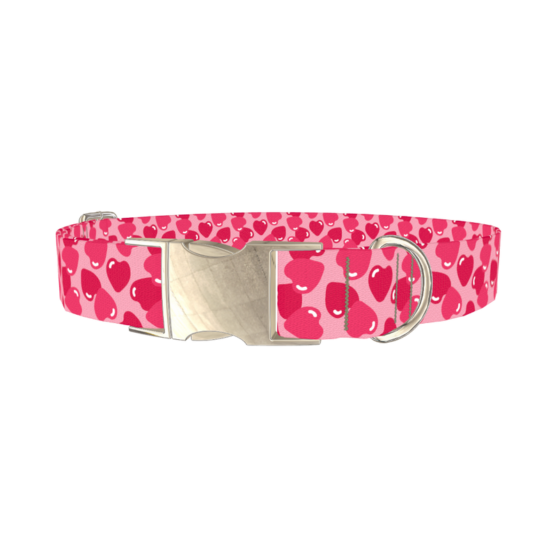 Geometric Red Heart Dog Collar - metal silver
