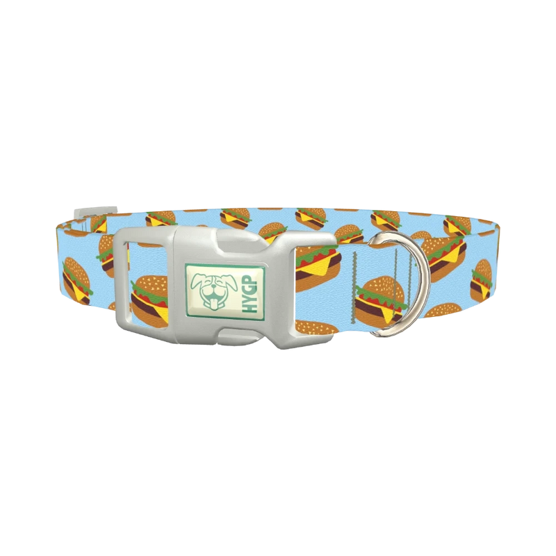 Burger Pattern Dog Collar - plastic silver