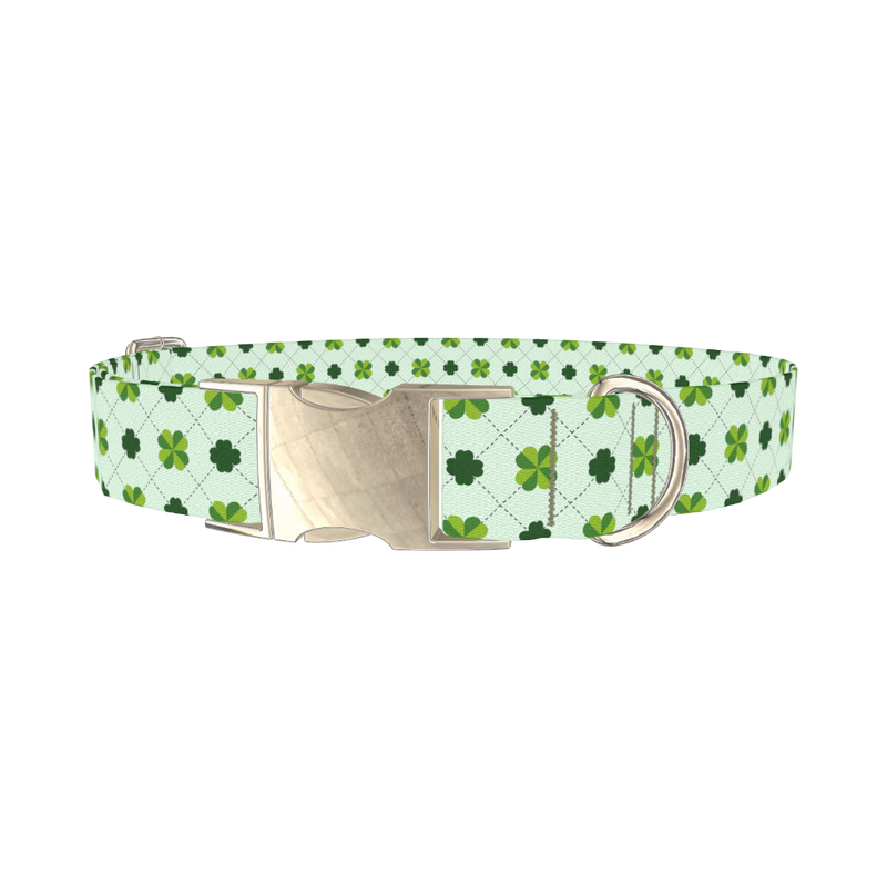 Dotted Clover Line Dog Collar - metal silver