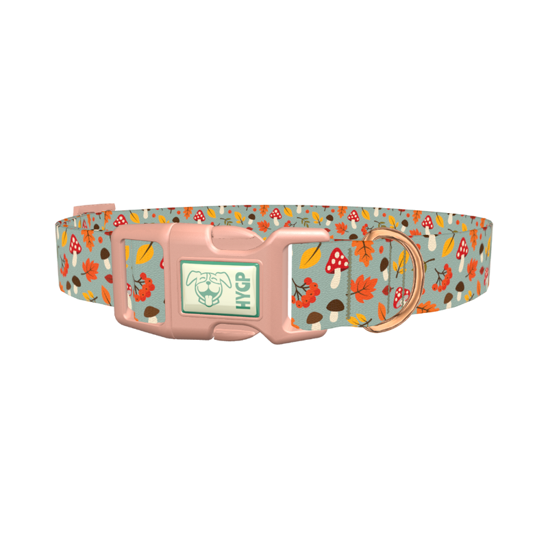 Autumn Leaves Mushroom Dog Collar - plastic rose gold