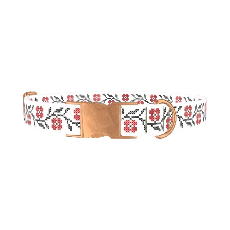 Cross Stitch Floral Dog Collar - metal rose gold