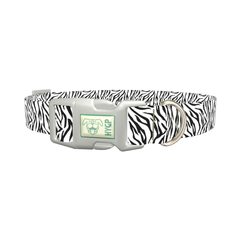 Zebra Print Dog Collar - plastic silver
