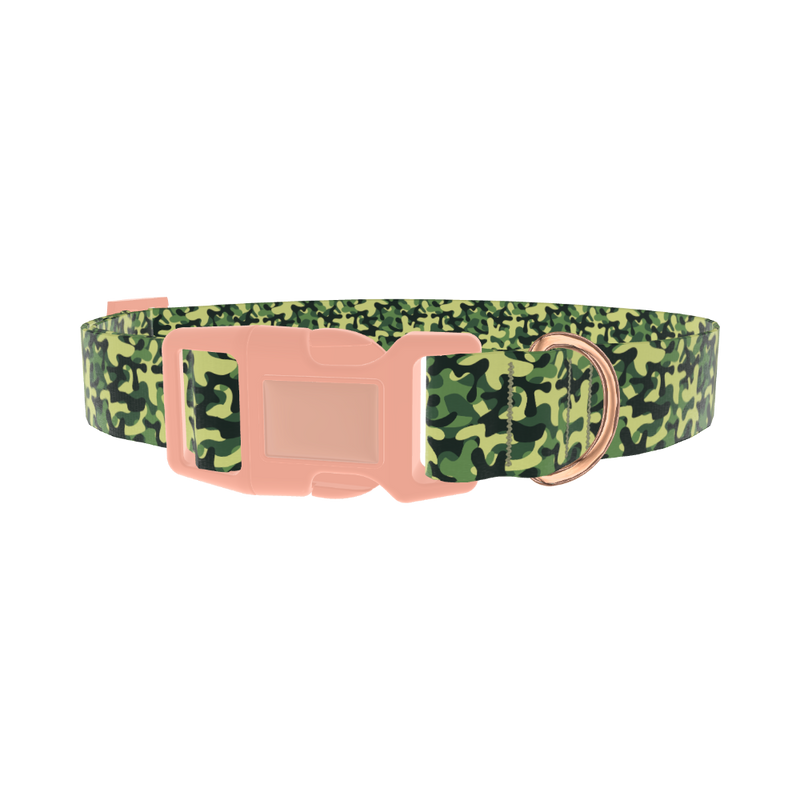 Dark Green Camo Dog Collar - plastic rose gold