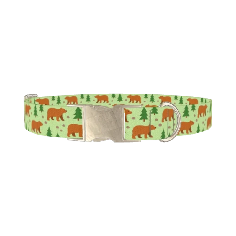 Forest Bear Dog Collar - metal silver