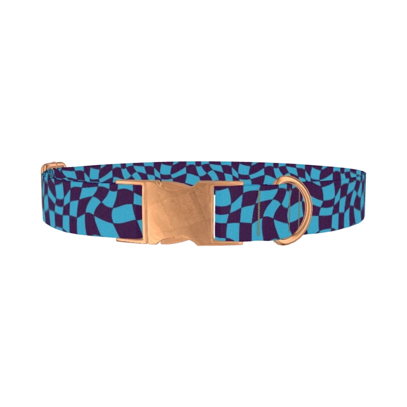 Groovy Checkered Dog Collar - metal rose gold