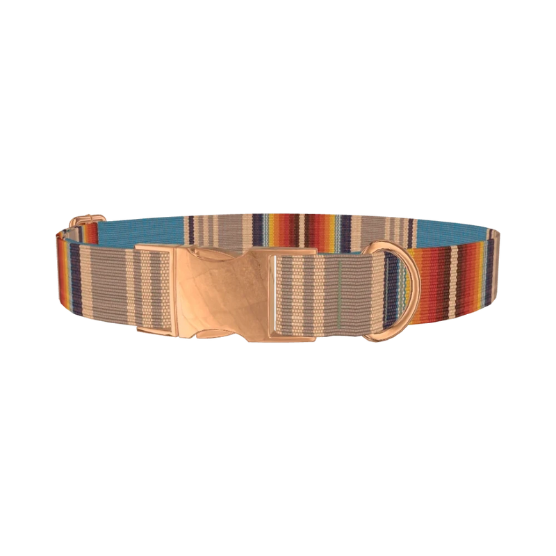 Striped Woven Dog Collar - metal rose gold