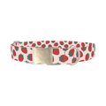 Red Strawberry Pattern Dog Collar - metal silver
