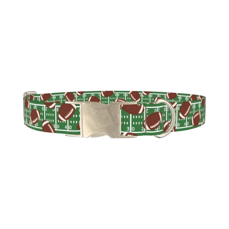 Green Football Field Dog Collar - metal silver