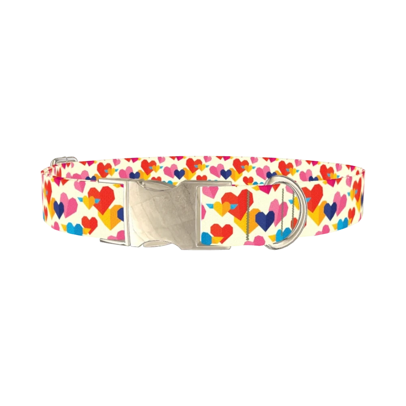 Winged Geometric Heart Dog Collar - metal silver
