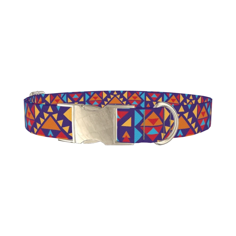 Colorful Triangle Pattern Dog Collar - metal silver