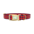 Blue Red Plaid Dog Collar - plastic silver