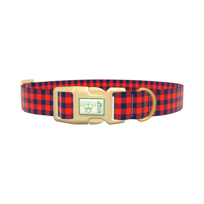 Blue Red Plaid Dog Collar - plastic silver
