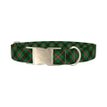 Dark Green Christmas Plaid Dog Collar - metal silver