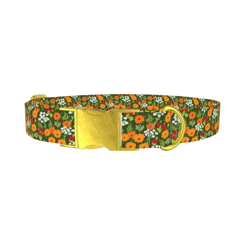 Bright Meadow Flowers Dog Collar - metal gold
