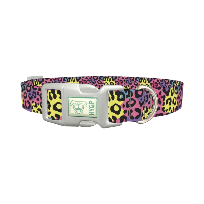 Colorful Leopard Print Dog Collar - plastic silver