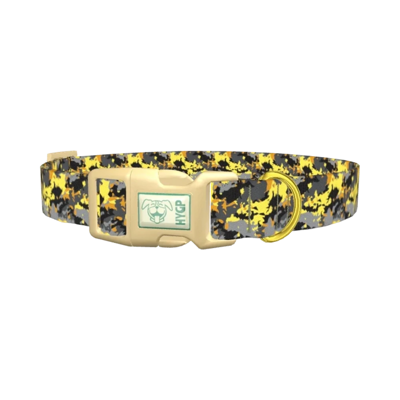 Yellow Grey Camouflage Dog Collar - plastic gold