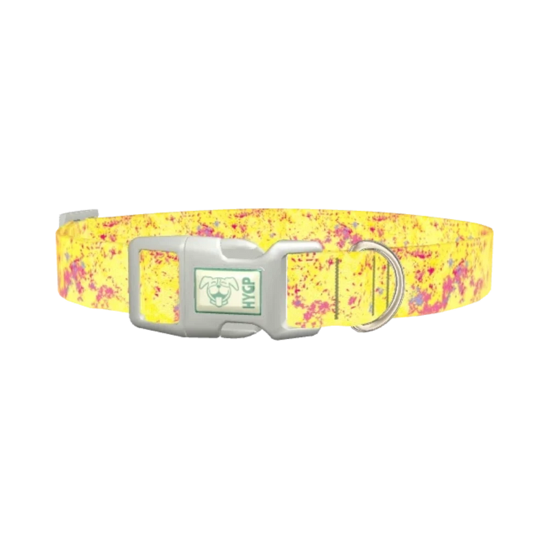 Yellow Abstract Splatter Dog Collar - plastic silver