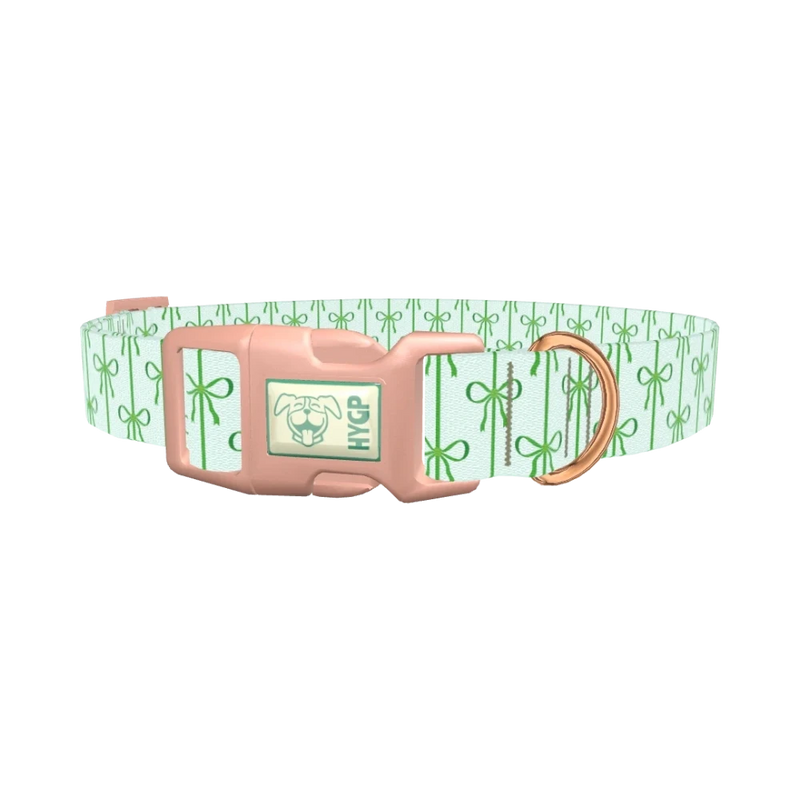 Green Bow Pattern Dog Collar - plastic rose gold