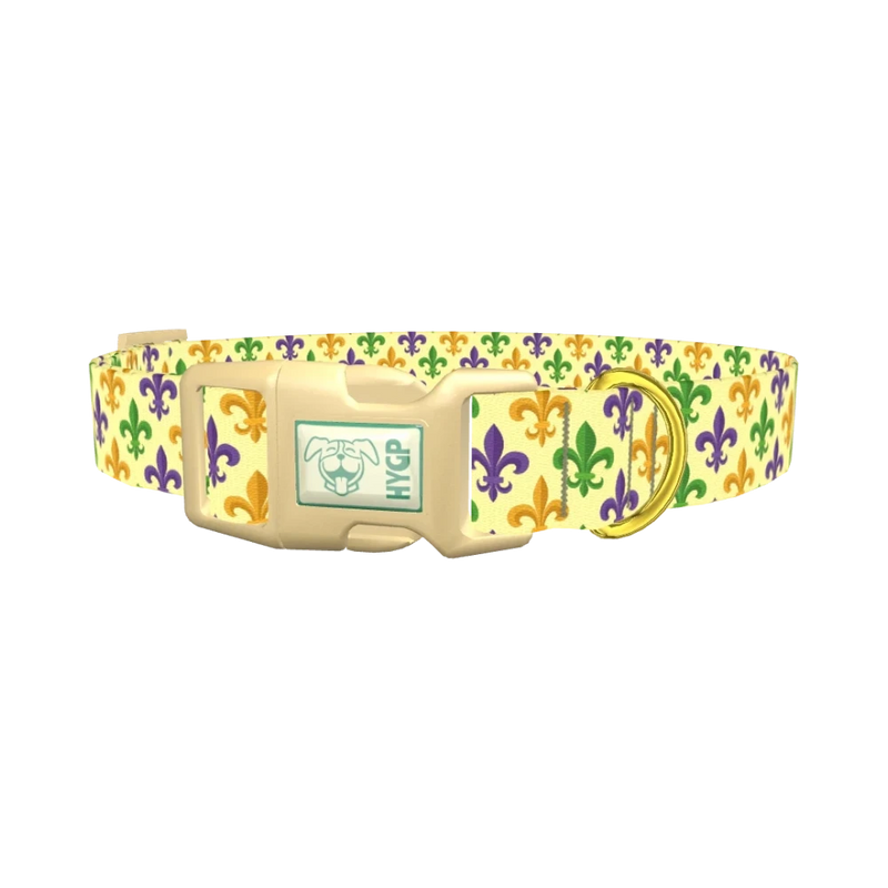 Mardi Gras Fleur-de-lis Dog Collar - plastic gold