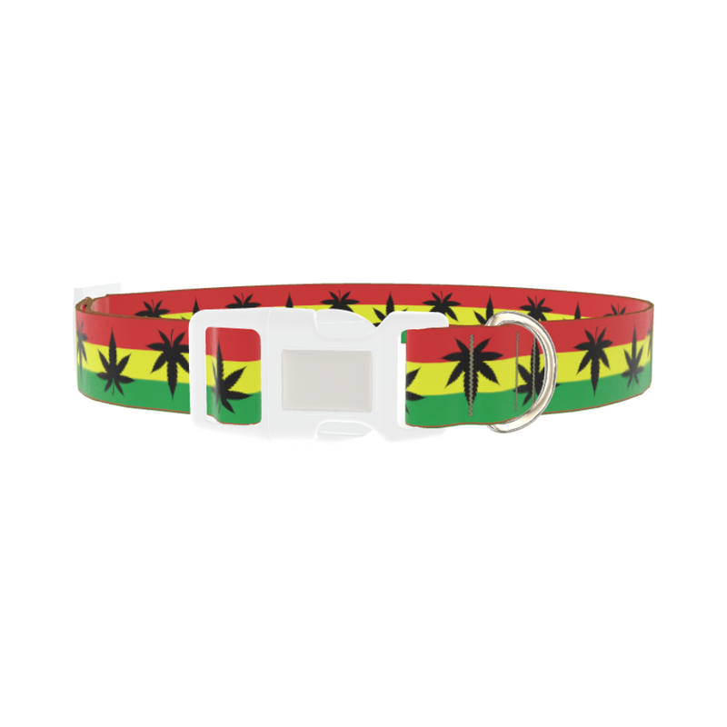 Rasta Leaf Dog Collar - plastic silver