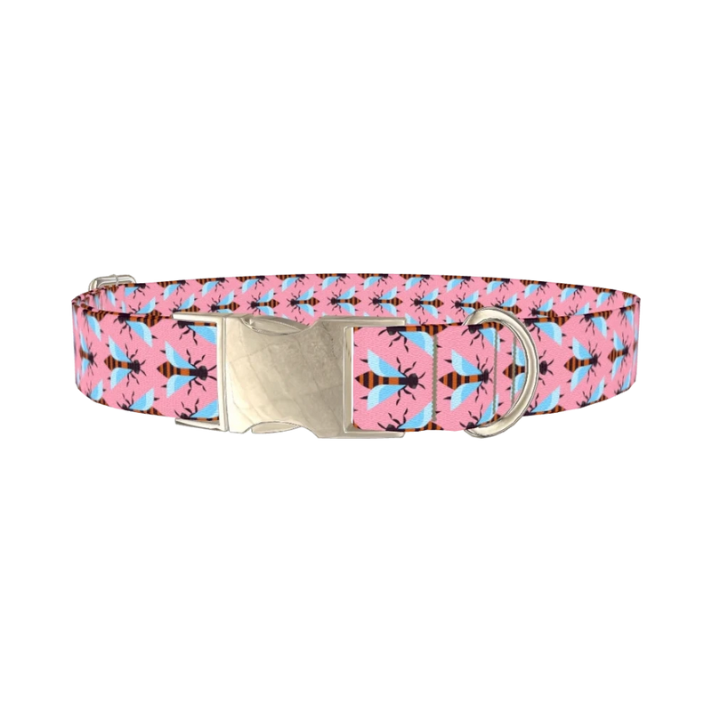 Bee Pattern Dog Collar - metal silver