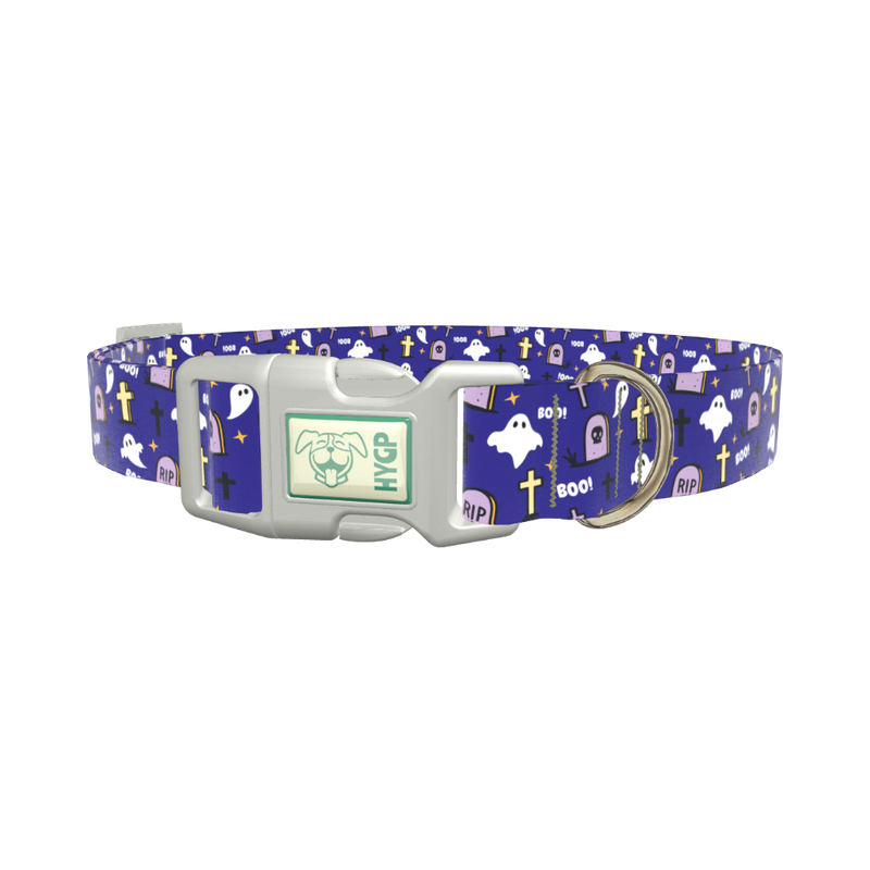 Purple Graveyard Halloween Dog Collar - plastic rose gold