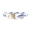 Dark Blue Fish Pattern Dog Collar - metal silver