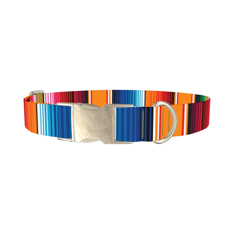 Mexican Textile Stripes Dog Collar - metal silver