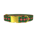 Green White Plaid Dog Collar - metal gold